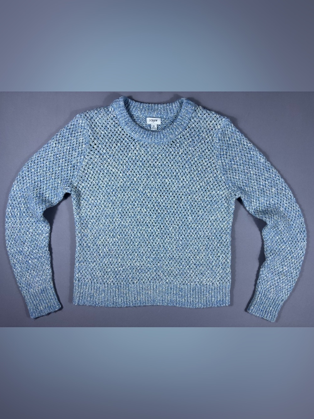 J.Crew Honeycomb Knit Crewneck Sweater Women’s M Blue Cotton Wool Blend